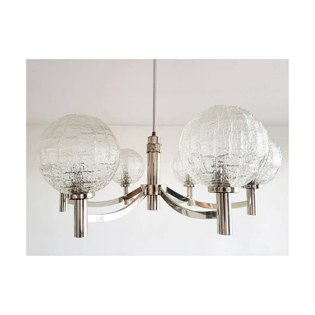 Mid Century Modern Chandelier By Honsel // Extra Large Vintage Chandelier With Textured Glass Balls // Made In West Germany In 1970s photo furniture