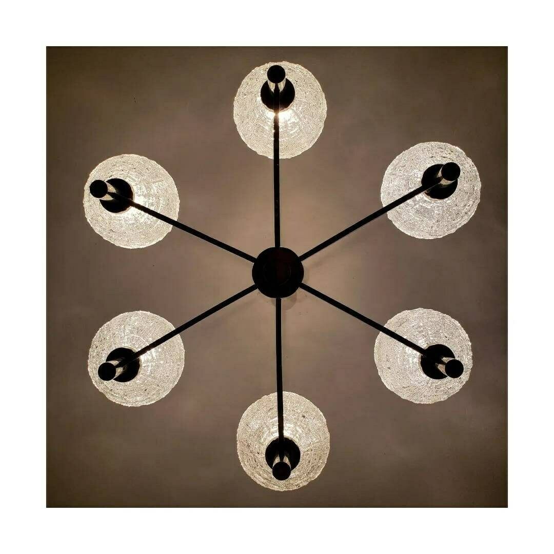 Mid Century Modern Chandelier By Honsel // Extra Large Vintage Chandelier With Textured Glass Balls // Made In West Germany In 1970s photo Lighting