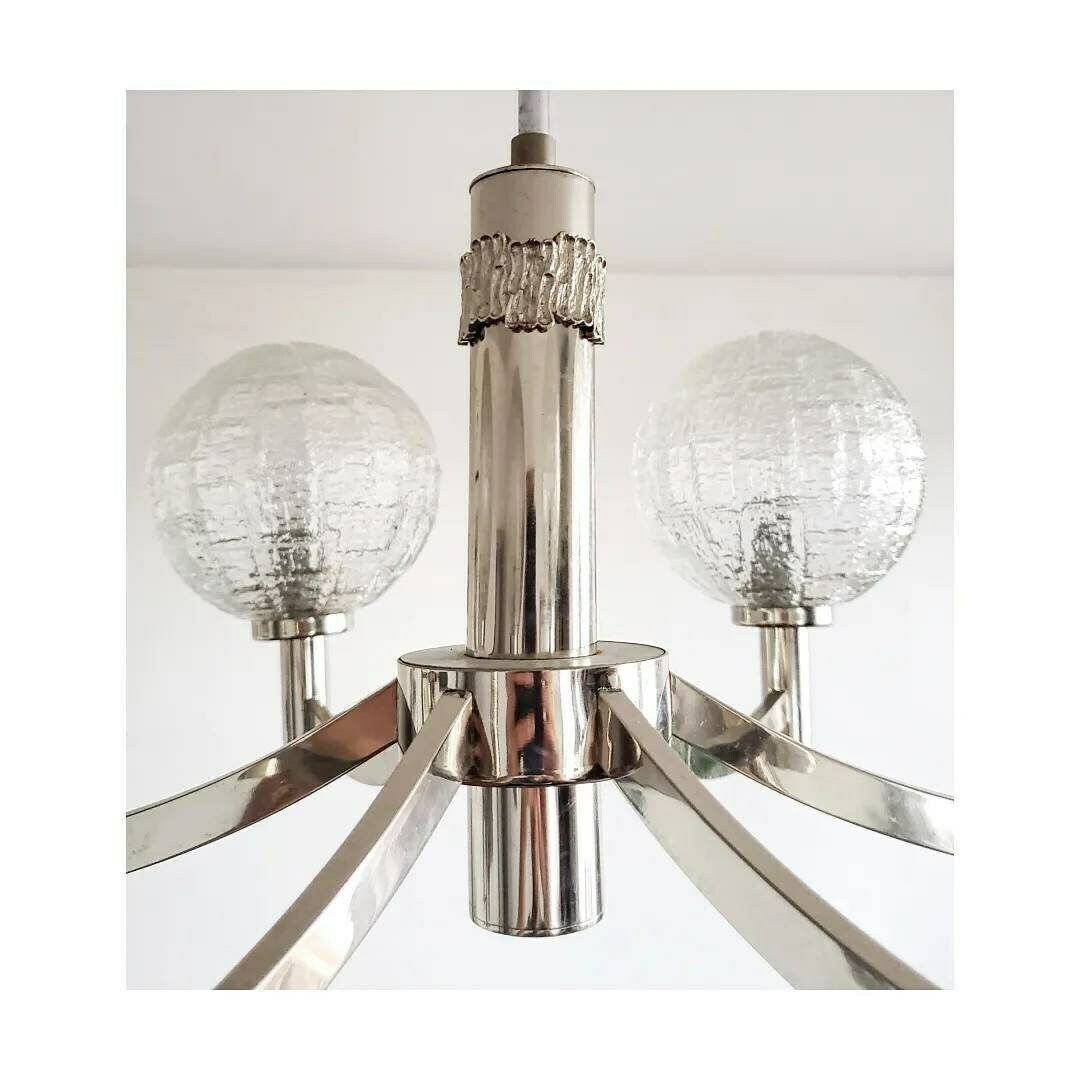 Mid Century Modern Chandelier By Honsel // Extra Large Vintage Chandelier With Textured Glass Balls // Made In West Germany In 1970s photo vinterior