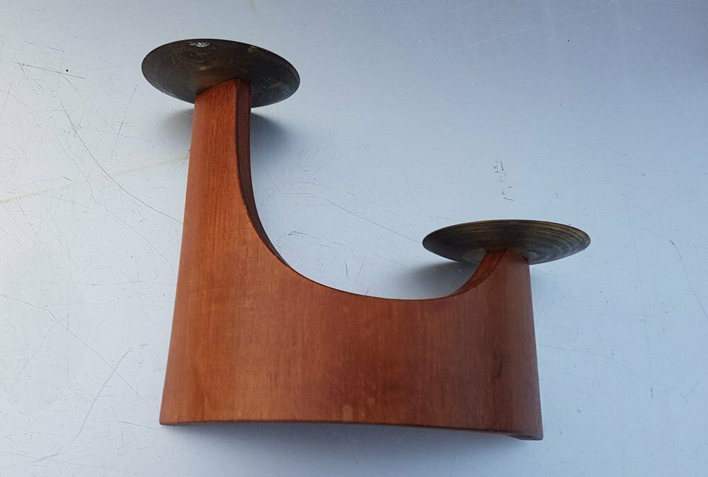 Curved Danish Teak Candle Holder For Two Candles 1960s