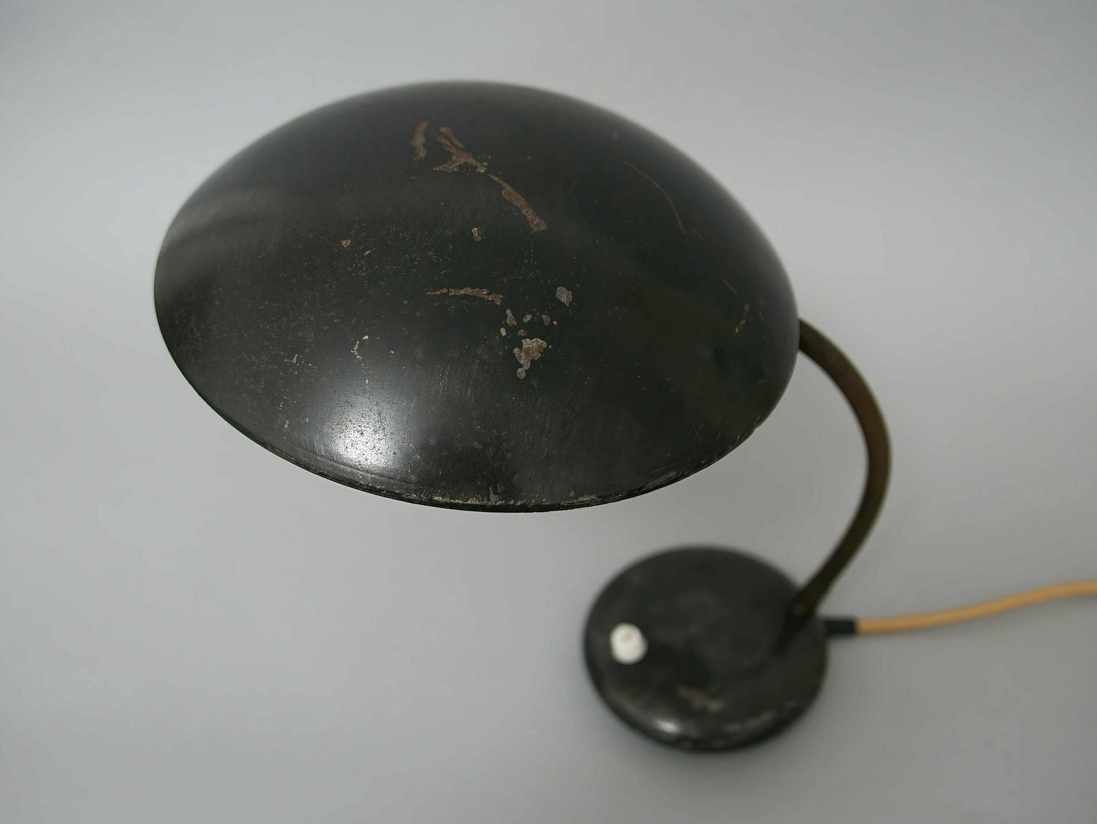Black Vintage Mid Century Gooseneck Desk Lamp With Gold Cable And Beautiful Patina, 1950s: Stylish Illumination For Home Decor photo vinterior