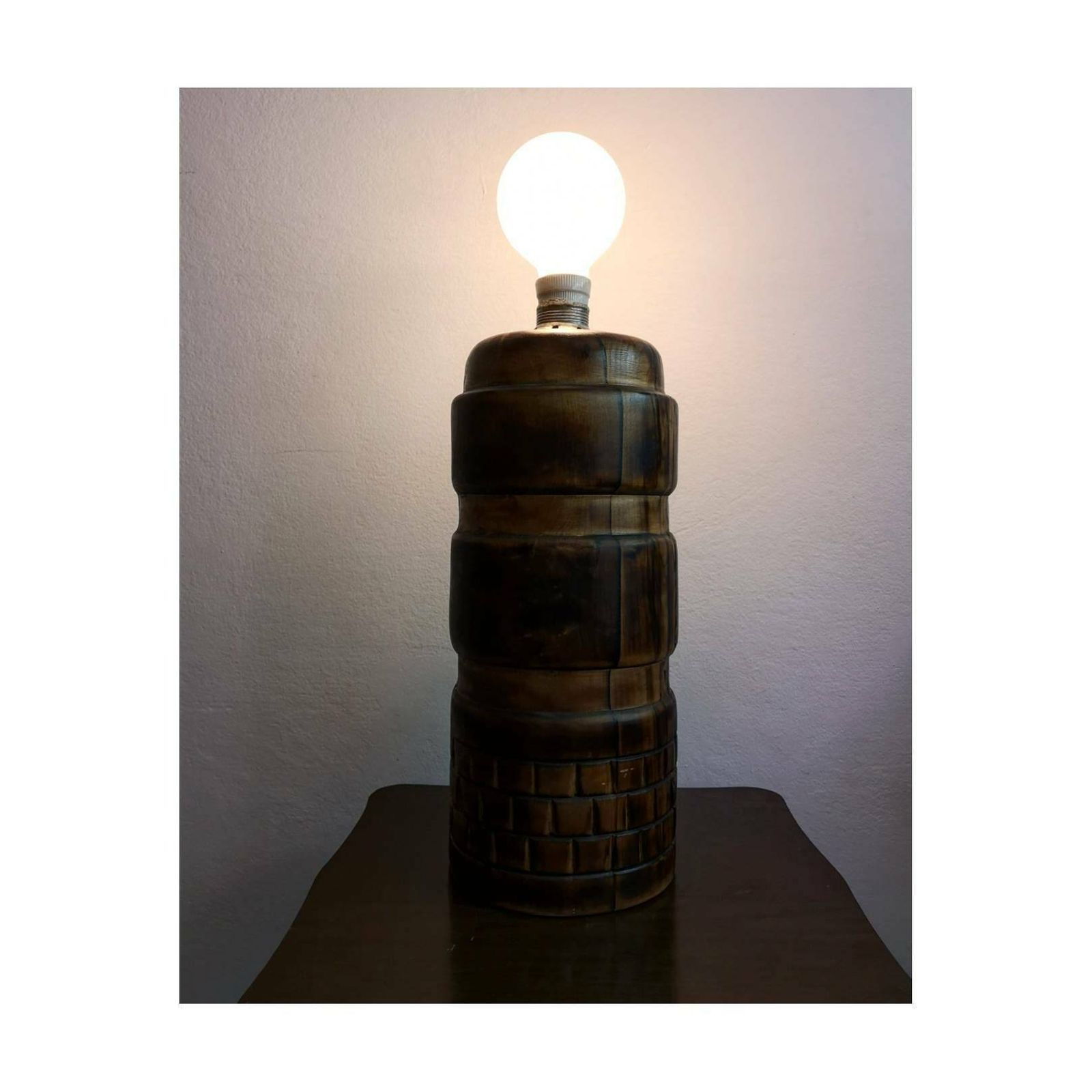 Rare Brutalist Table Lamp By Yugoslav Architect Dusan Dzamonja // Brutalist Timber Table Lamp // Made In Yugoslavia In 1970s photo furniture