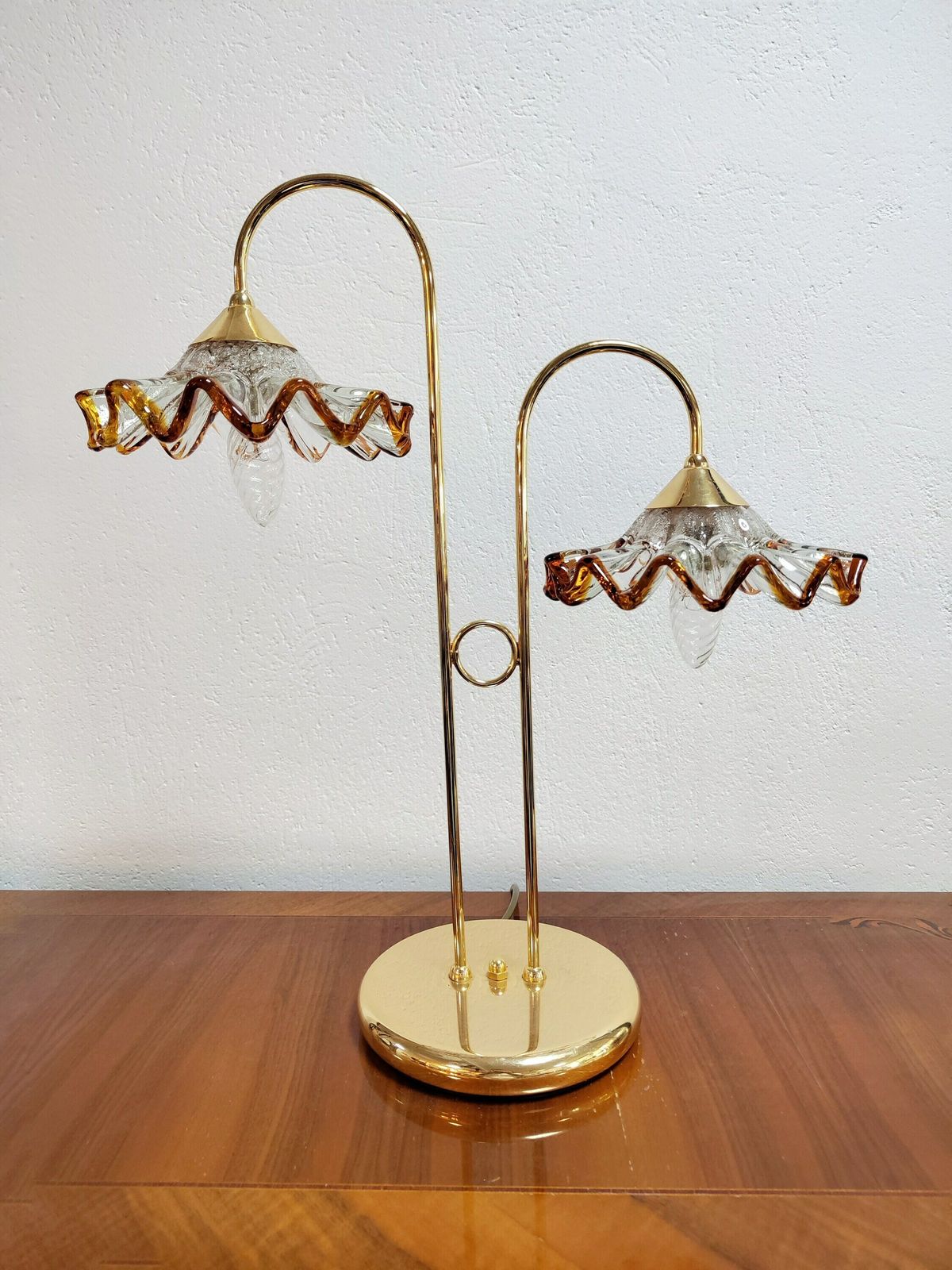 Mid Century Modern Brass Table Lamp With Murano Glass Shades By Mazzega // Murano Glass Table Lamp // Made In Italy In 1970s photo furniture