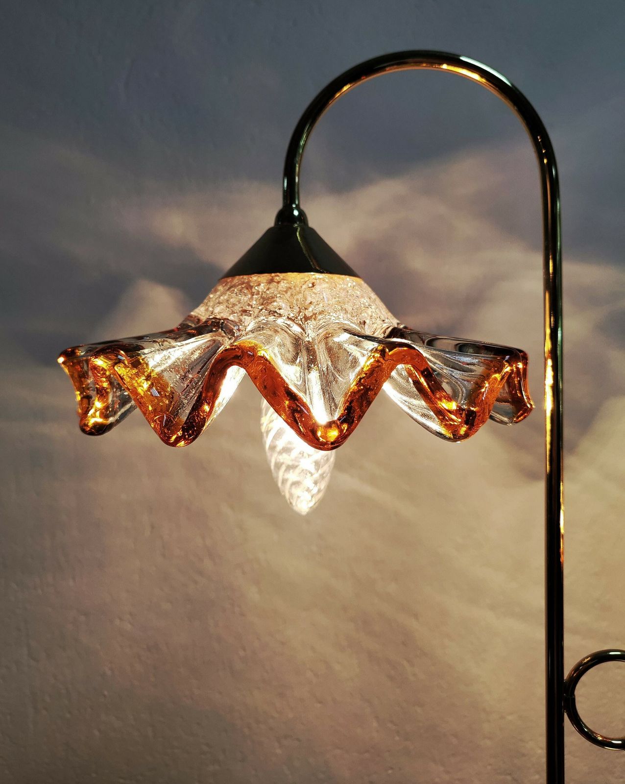 Mid Century Modern Brass Table Lamp With Murano Glass Shades By Mazzega // Murano Glass Table Lamp // Made In Italy In 1970s photo for sale