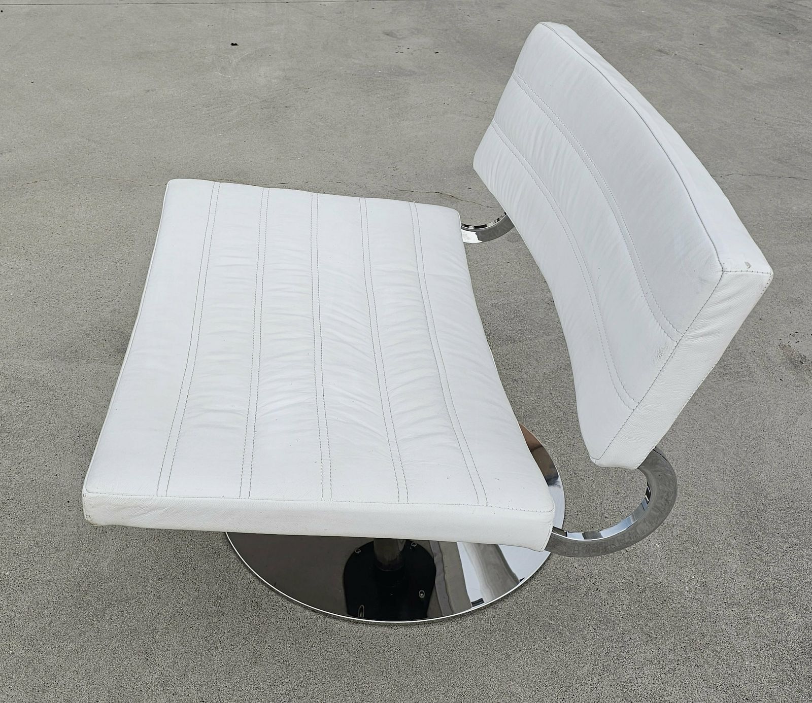 Pair Of Postmodern Swivel Lounge Chairs In White Leather And Chrome // Revolving Lounge Chairs // Made In Italy In 1970s photo furniture