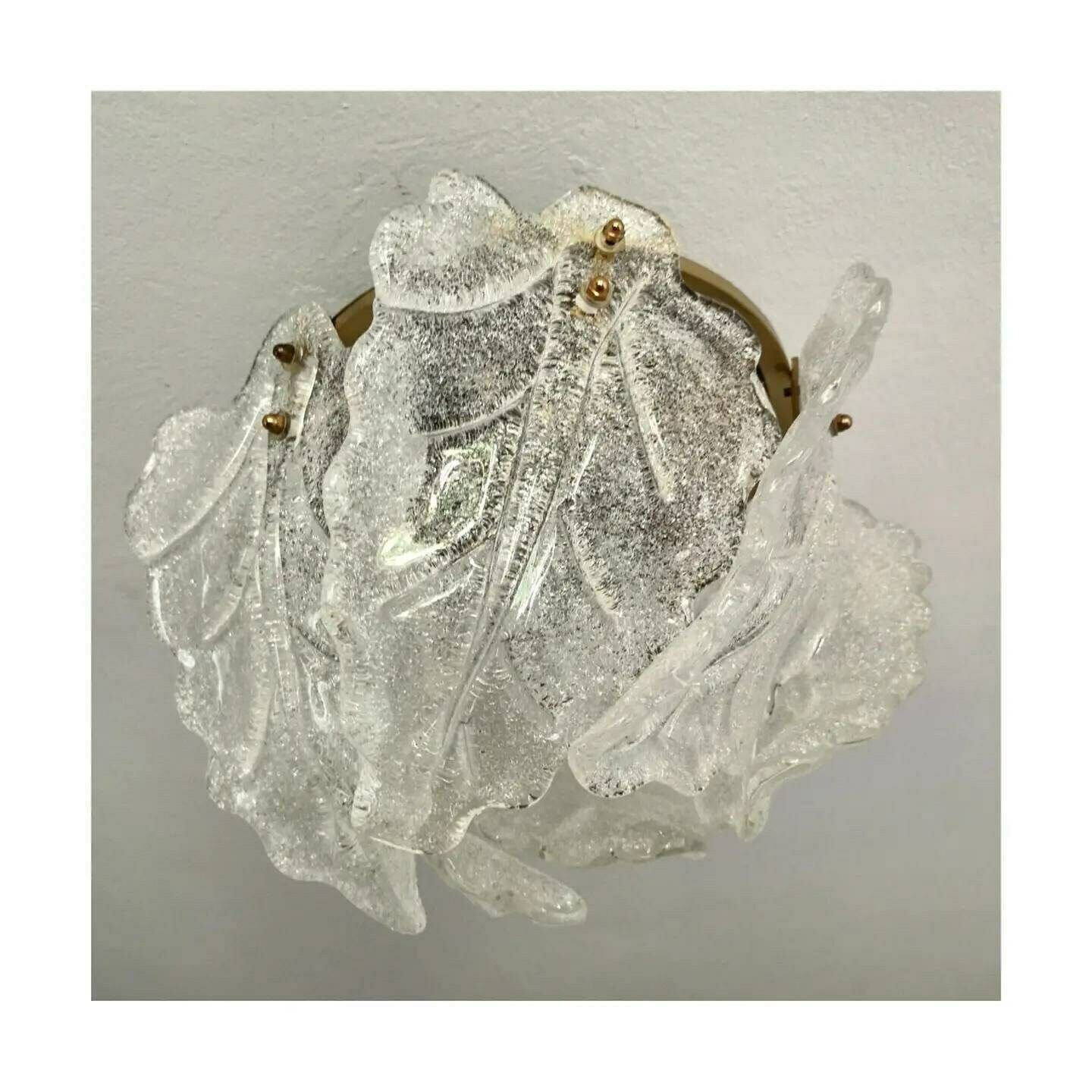 Extremly Rare Zero Quattro Flush Mount With Barovier And Taso Glass Leaves // Murano Glass Flush Mount // Made In Murano // Made In Italy photo Lighting