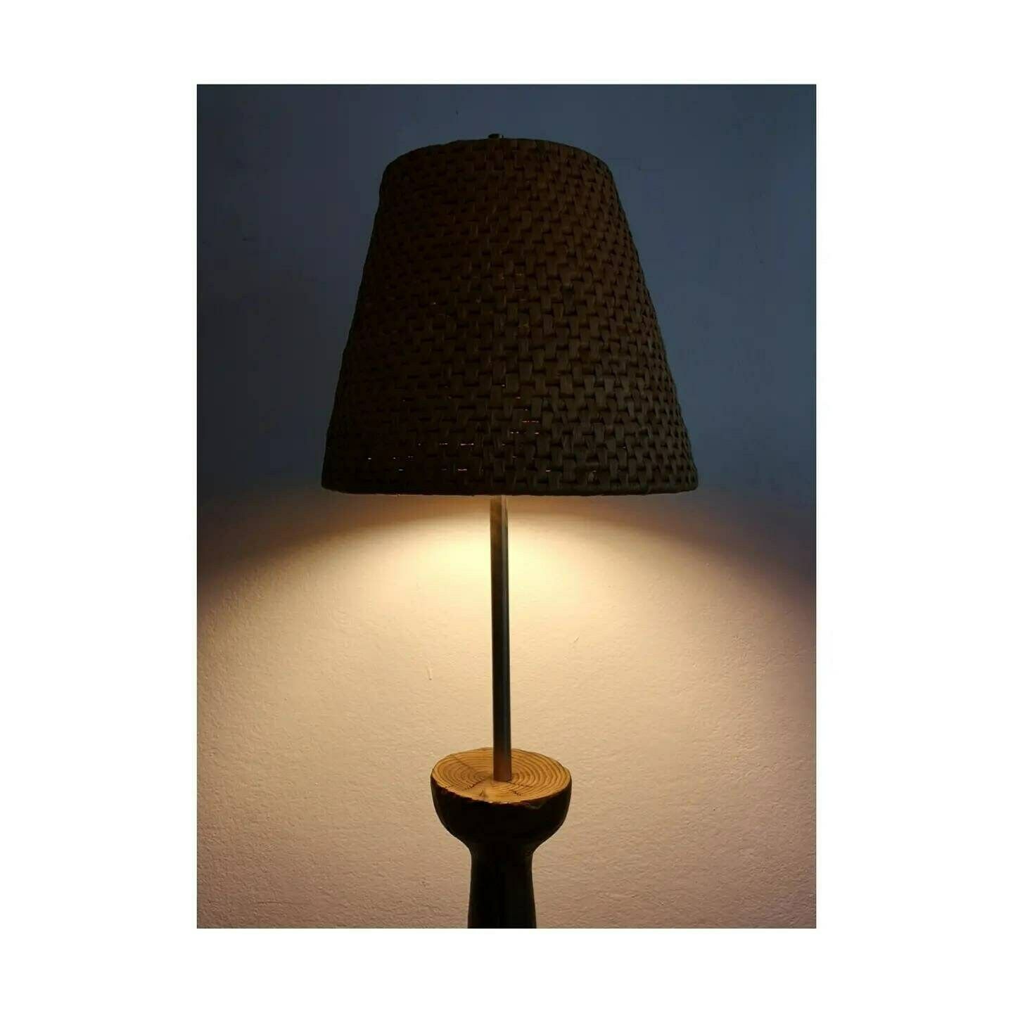 Vintage Hand Carved Timber Floor Lamp // Mid Century Modern Floor Lamp // Wicker Shade Floor Lamp // Made In West Germany In 1960s photo Lighting
