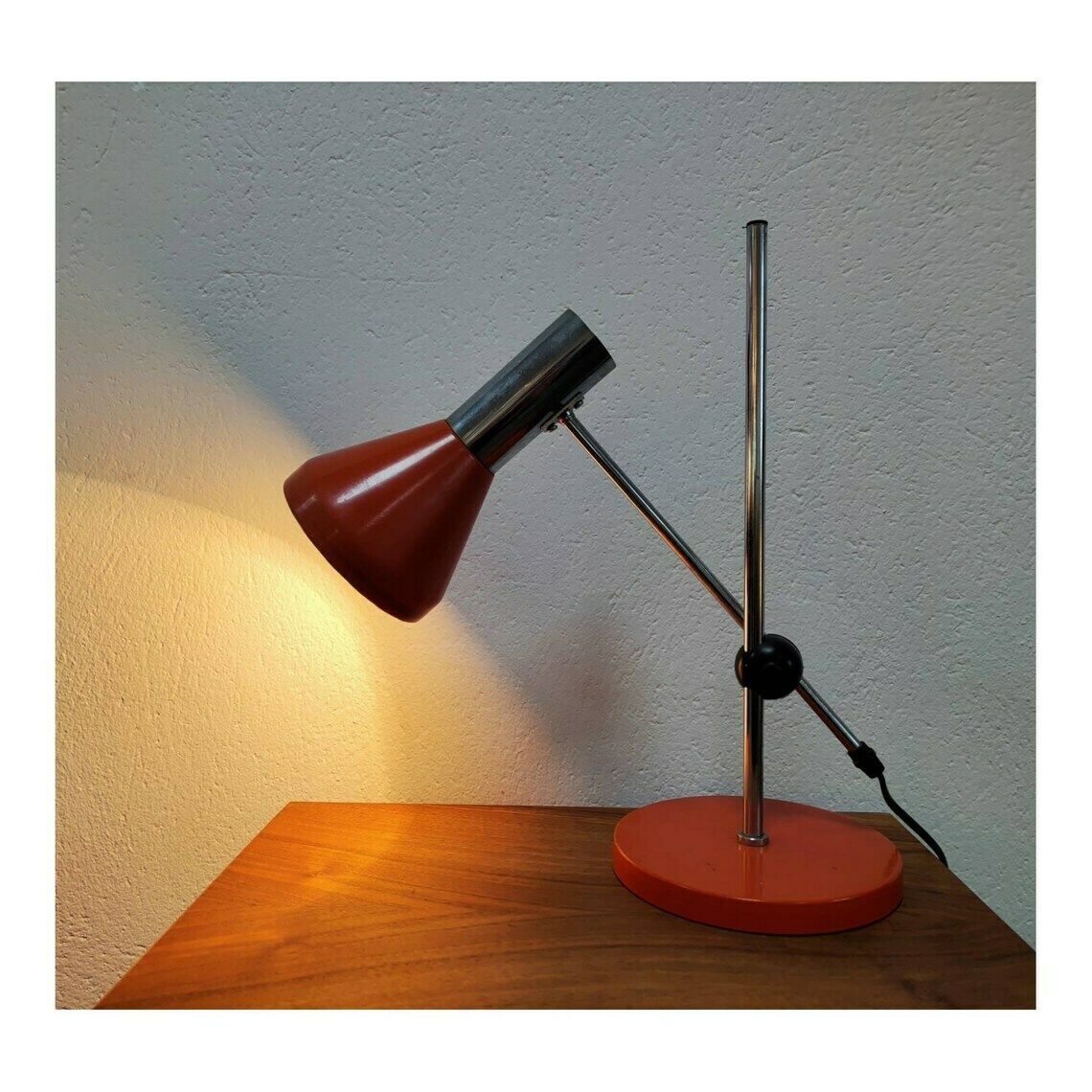 photo for sale Rare Vintage Desk Lamp Designed By Josef Hurka // Vintage Orange And Chrome Desk Lamp // Made In Germany In 1970s