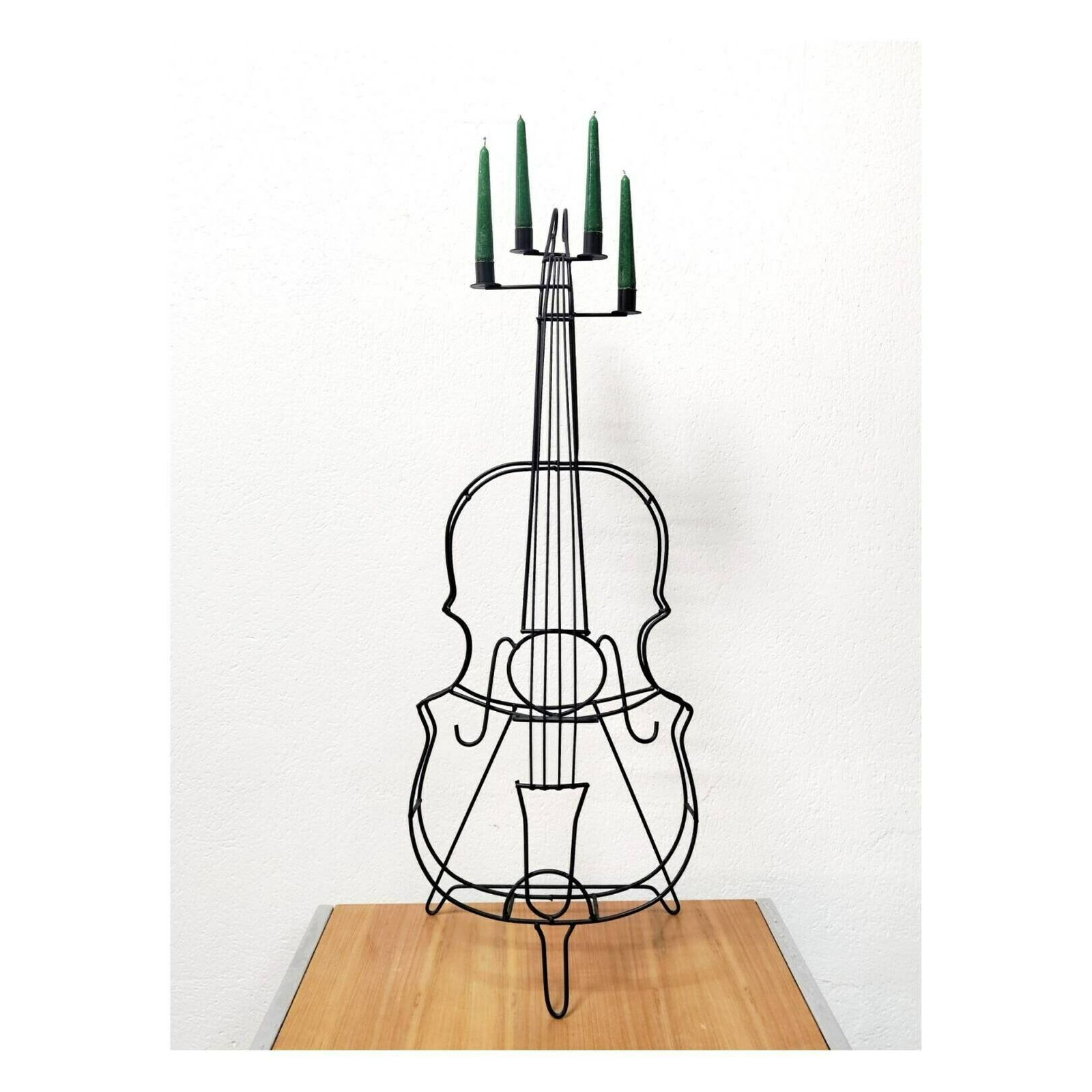 Mid Century Modern Candlestick Holder Shaped As Cello // Painted Iron Cello Candle Holder // Made In The Netherlands In 1970s photo vinterior