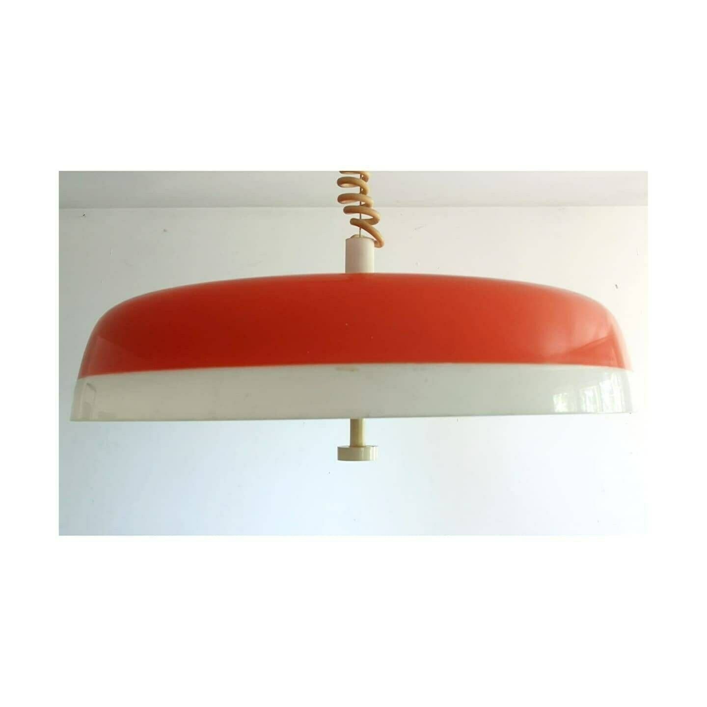 Rare Orange Space Age Pendant // Adjustable Atomic Age Pendant Light // Made In East Germany In 1970s // Acrylic Pull Up Hanging Lamp photo for sale