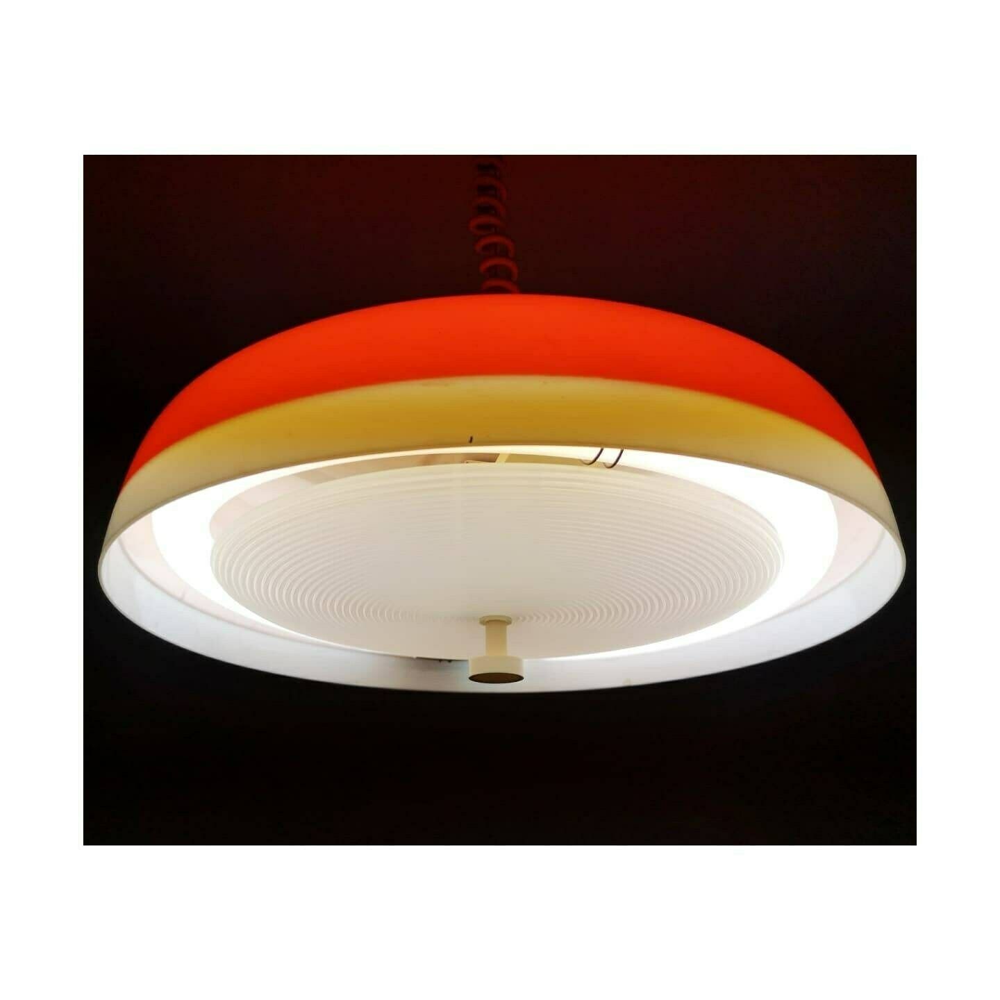 Rare Orange Space Age Pendant // Adjustable Atomic Age Pendant Light // Made In East Germany In 1970s // Acrylic Pull Up Hanging Lamp photo Lighting