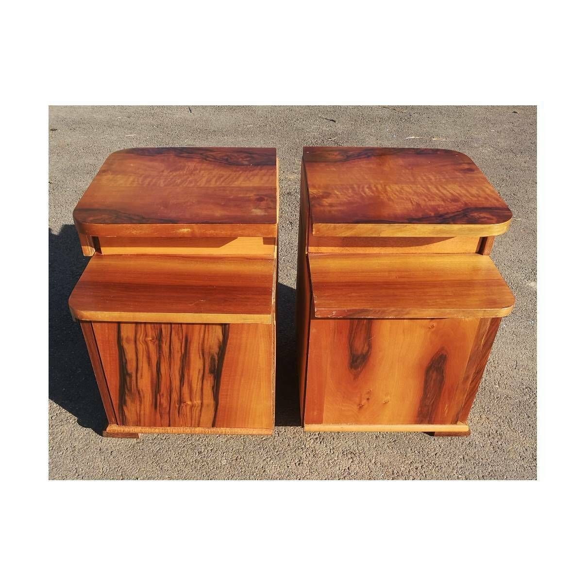 Pair Of Beautiful Art Deco Nightstands // Antique Bedside Tables // Pair Of Antique Bedside Cabinets // Made In Yugoslavia In 1930s photo furniture