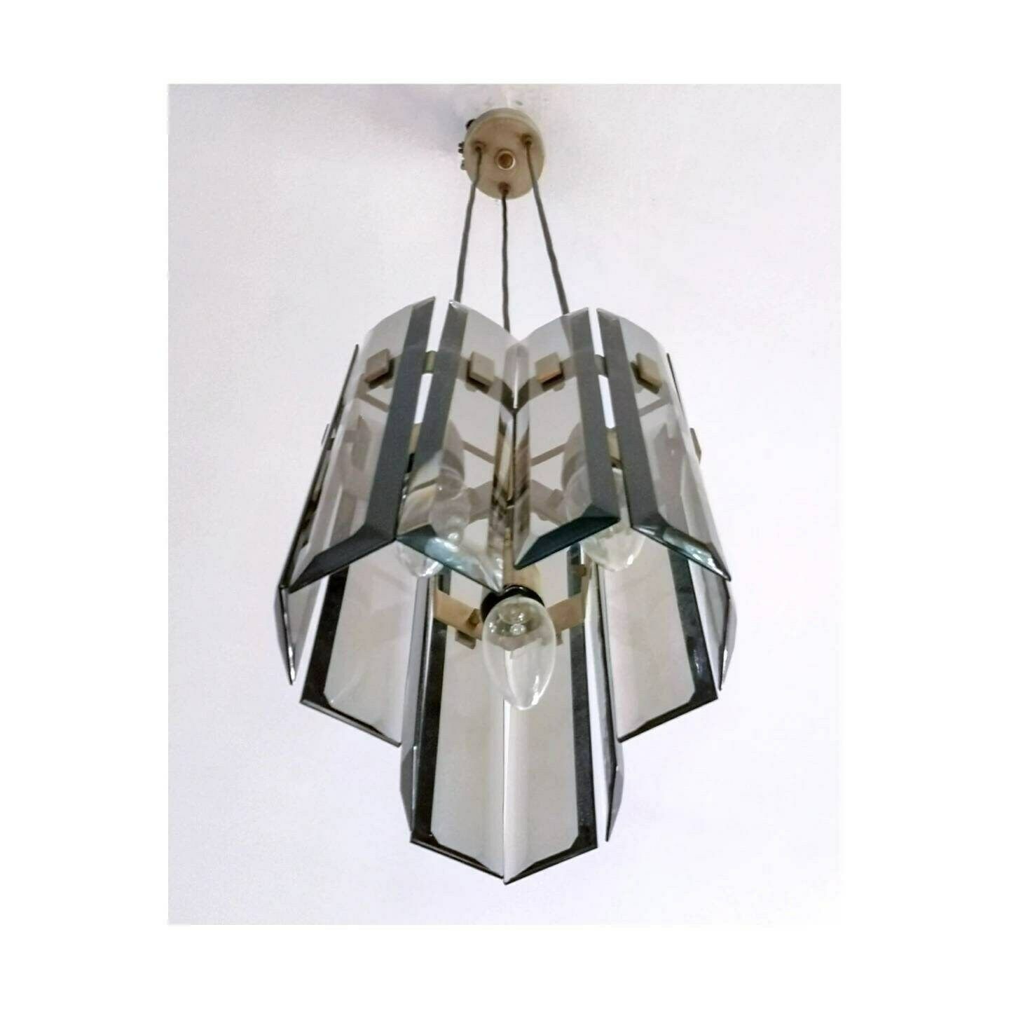Fontana Arte Light Pendant And Pair Of Sconces // Fontana Arte Wall Lamps // Smoked Glass Pendant // Made In Italy In 1970s photo vinterior