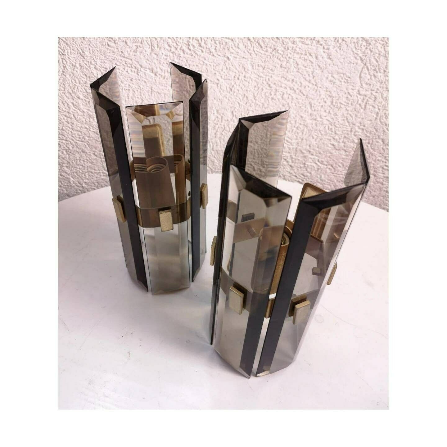 photo furniture Fontana Arte Light Pendant And Pair Of Sconces // Fontana Arte Wall Lamps // Smoked Glass Pendant // Made In Italy In 1970s