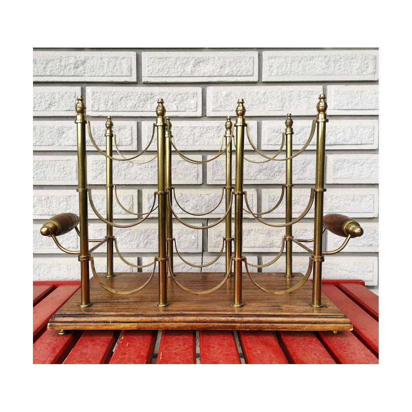 Mid Century Modern Wine Rack // Brass And Rose Wood Wine Rack // Vintage Wine Rack // Made In France In 1960s photo Furniture
