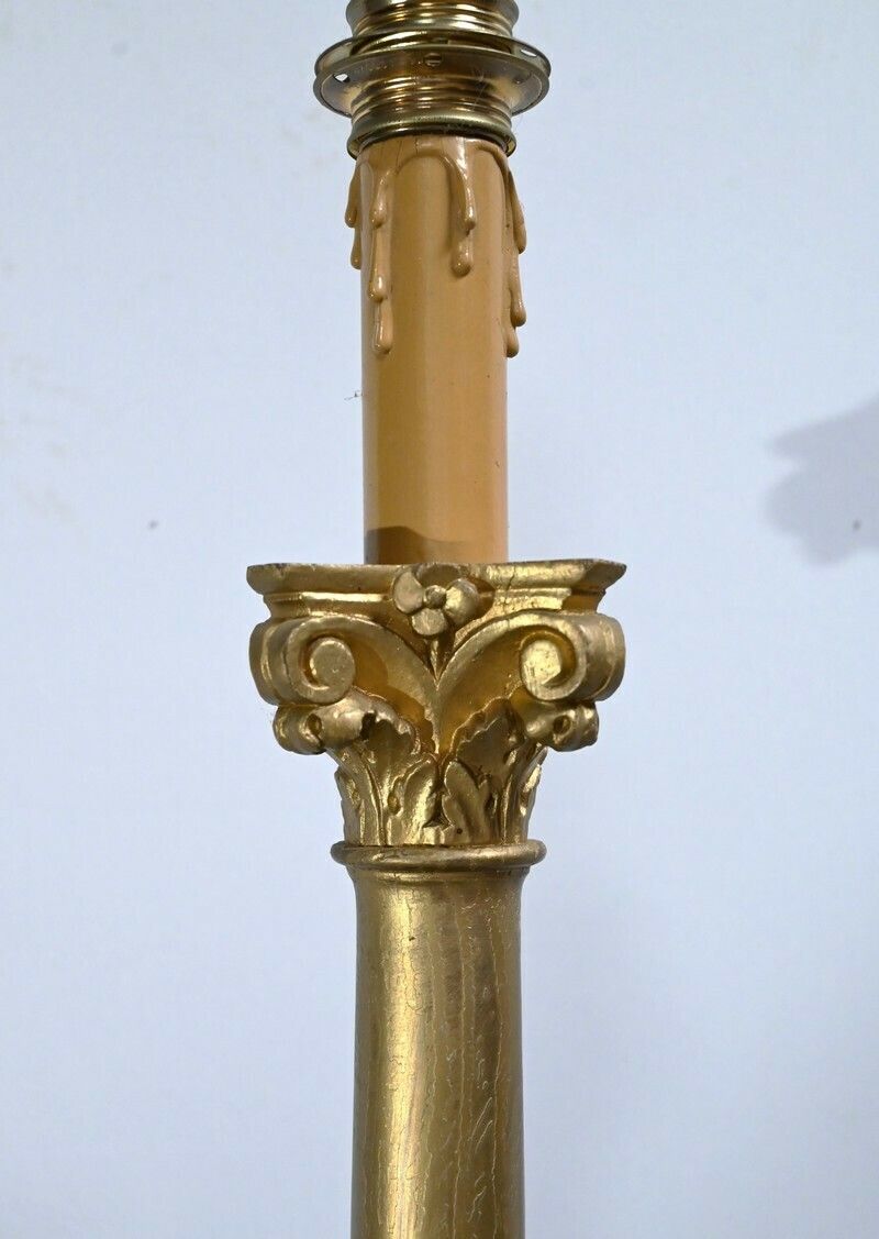 photo furniture Pair Of Golden Wood Candlesticks, Empire Style – Late 19th Century