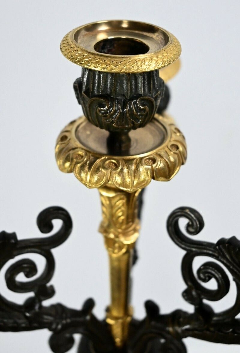 3122.96 Pair Of Bronze Candlesticks With Double Patina, Restoration Period – Early 19th Century photo