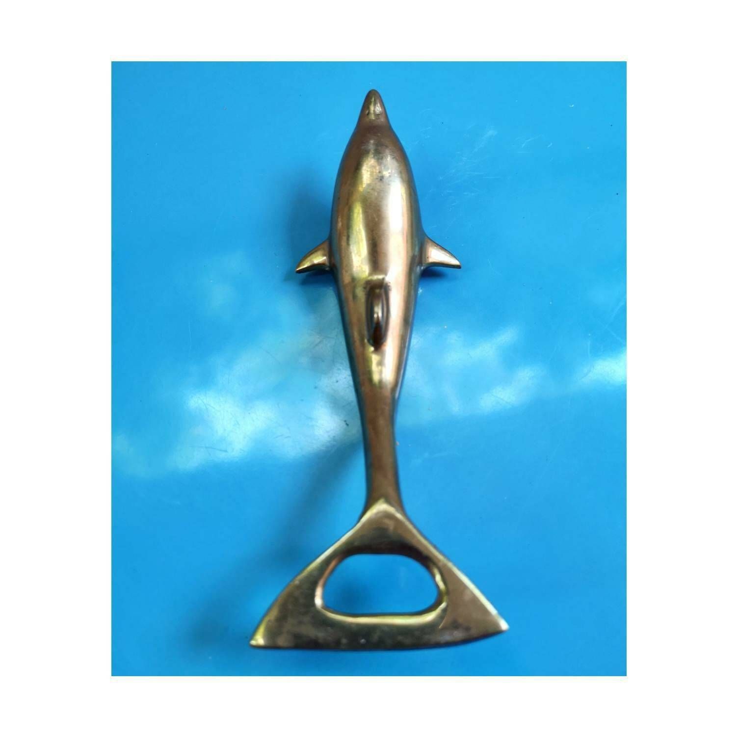 Mid Century Modern Brass Bottle Opener // Dolphin Botrle Opener // Brass Dolphin Figurine // Made In Italy In 1960s photo for sale