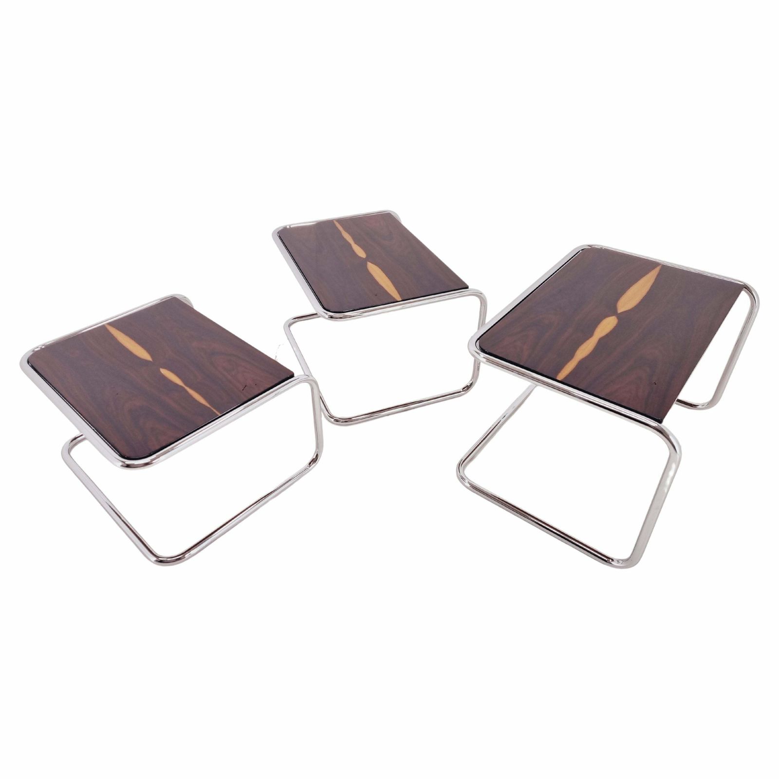 Exclusive Rare Midcentury Nesting Tables, Cocobolo Palisandr And Chrome, 1950s. photo furniture