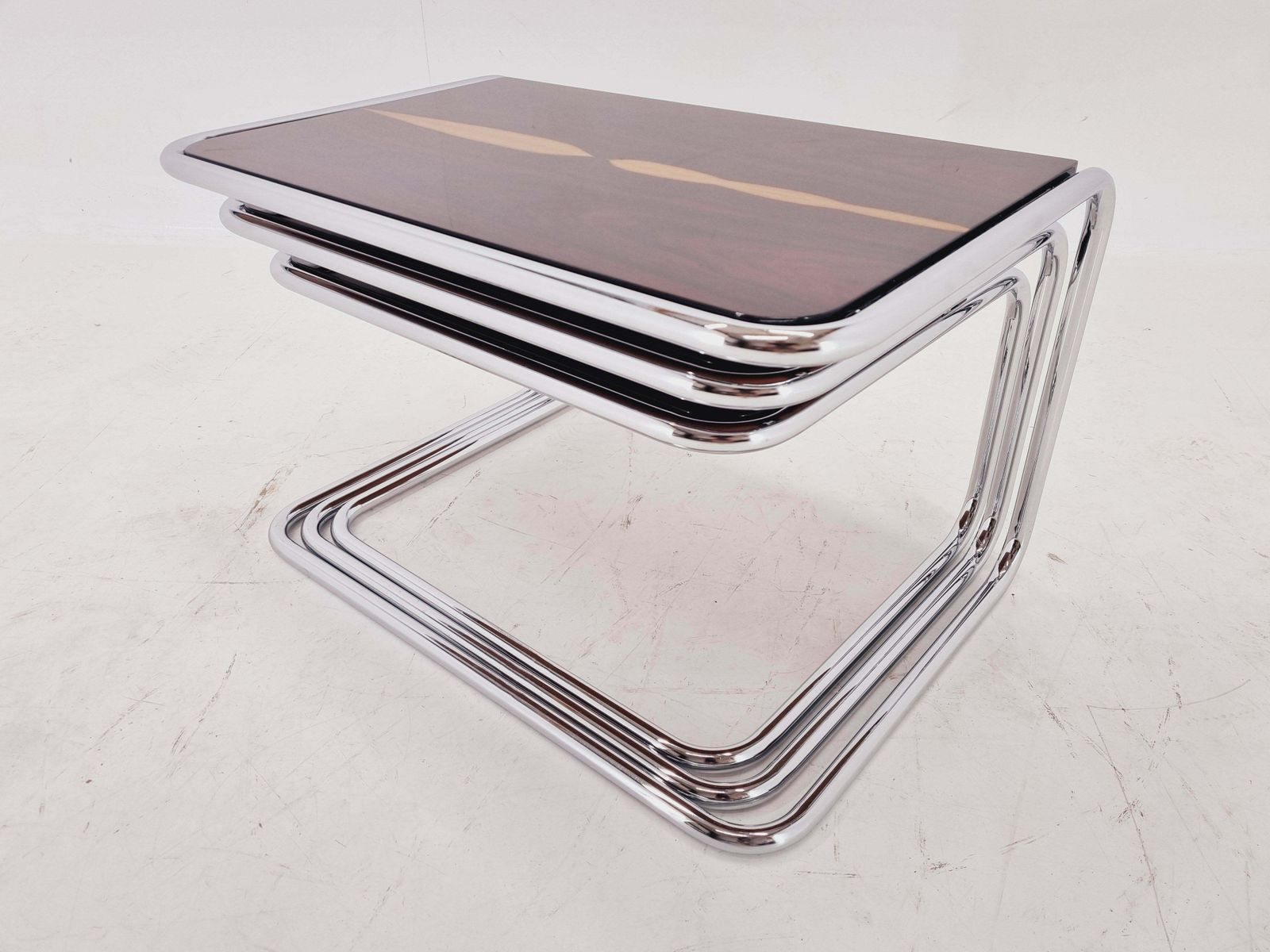 Exclusive Rare Midcentury Nesting Tables, Cocobolo Palisandr And Chrome, 1950s. photo for sale