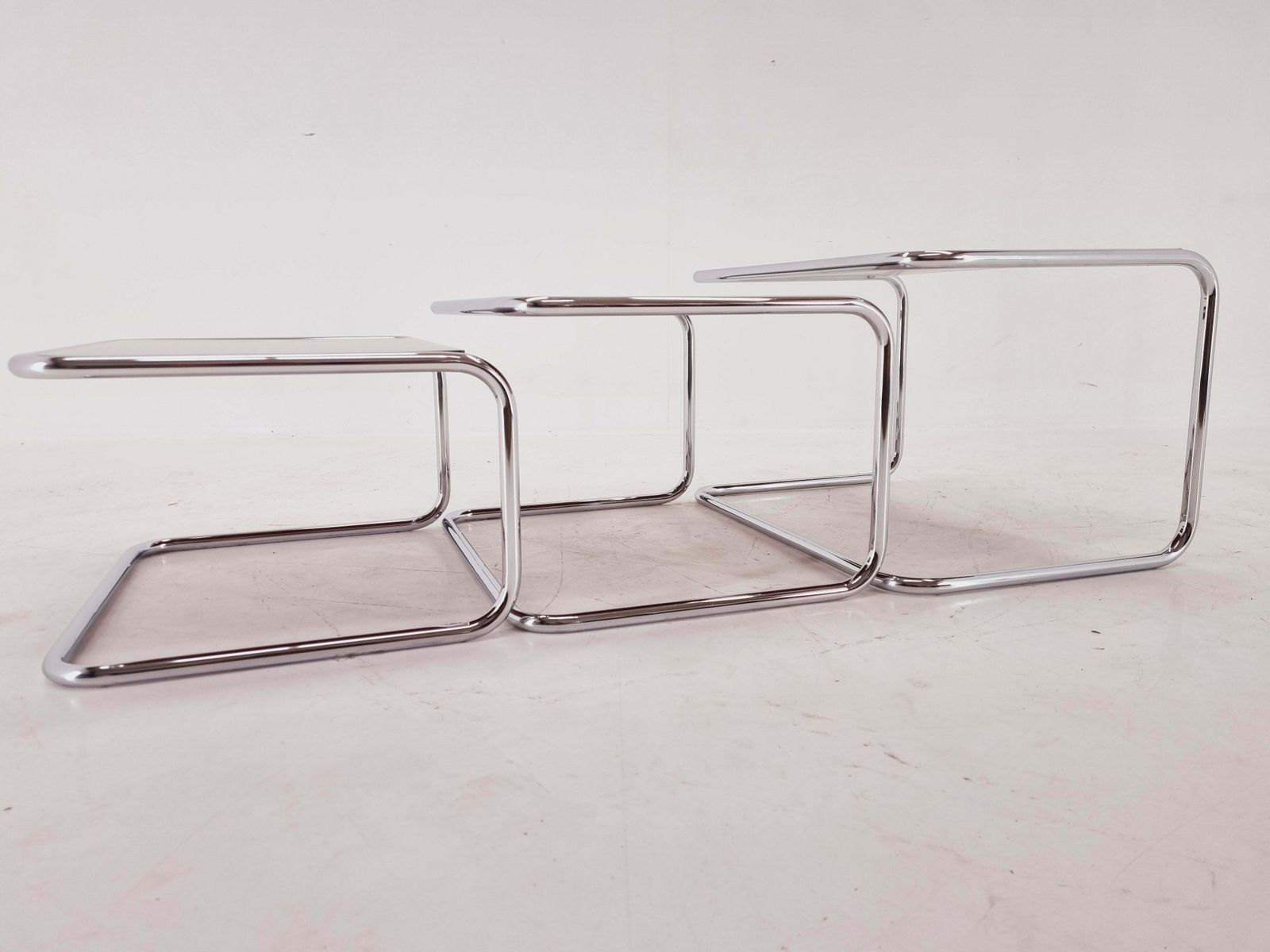 Exclusive Rare Midcentury Nesting Tables, Cocobolo Palisandr And Chrome, 1950s. photo Furniture