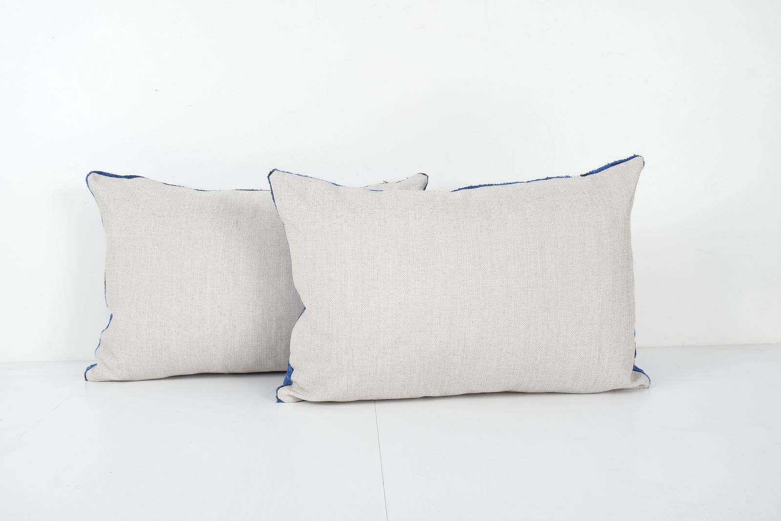Blue Silk Ikat Velvet Pillow, Pair Handloomed Lamb Design Lumbar Cushion Cover, Set Blue Lumbar Pillows, Home Decor 16'' X 24'' photo for sale