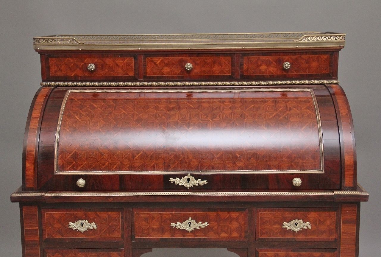 Furniture 19th Century French Kingwood Cylinder Desk photo