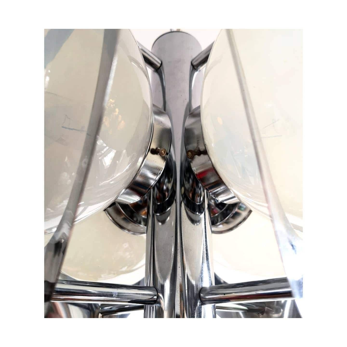 1970s Space Age Mazzega Chandelier With 4 Murano Textured Glass Shades // Space Age Chandelier With Chrome Fixture // Made In Italy photo vintage
