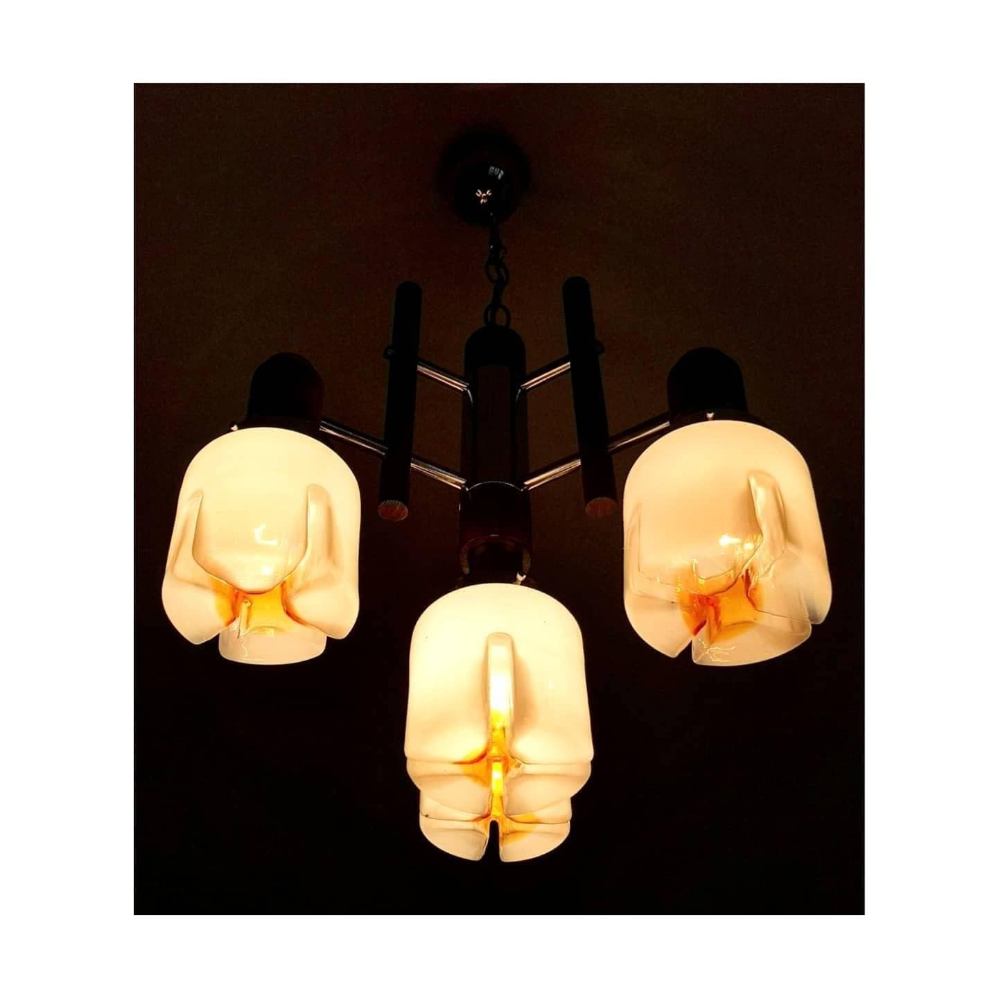 1970s Mazzega Chandelier // Mid Century Modern Chandelier With Murano Cylinder Glass Shades // Made In Italy photo furniture