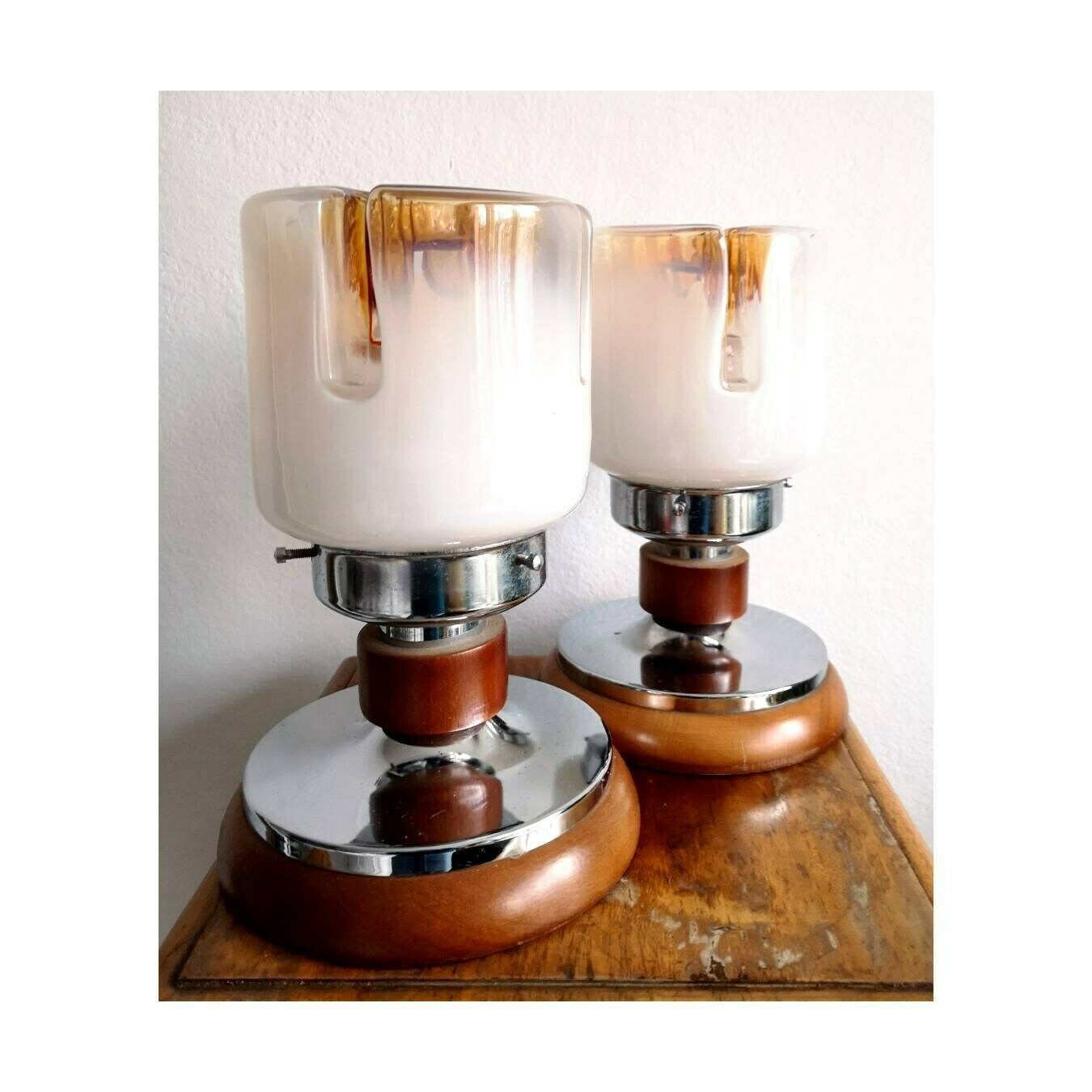 photo for sale 1970s Mazzega Chandelier // Mid Century Modern Chandelier With Murano Cylinder Glass Shades // Made In Italy