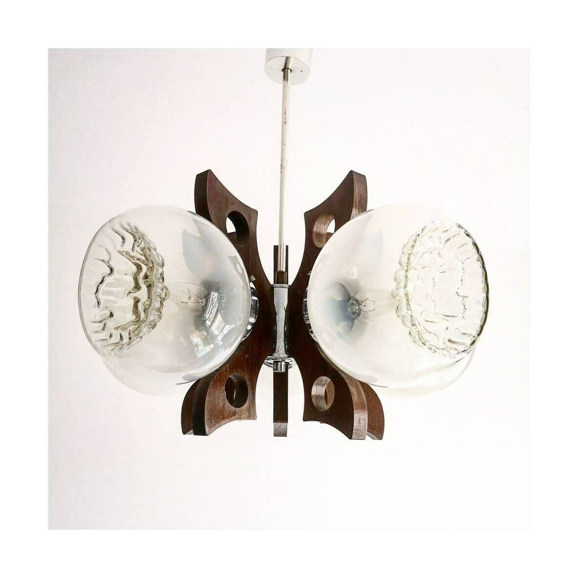 1970s Sculptural Mid Century Chandelier With Five Mazzega Murano Glass Pendants // Massive Mid Century Modern Chandelier // Butterfly Wings