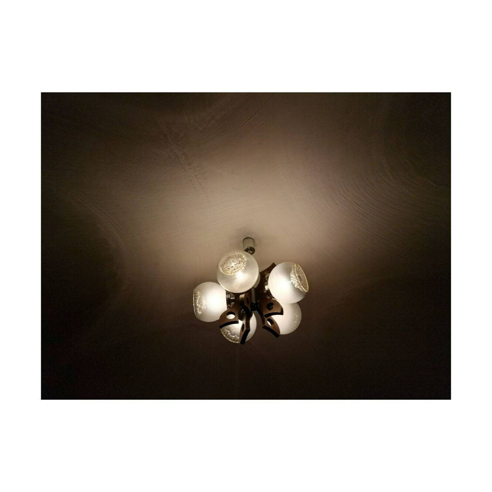 1970s Sculptural Mid Century Chandelier With Five Mazzega Murano Glass Pendants // Massive Mid Century Modern Chandelier // Butterfly Wings photo vintage
