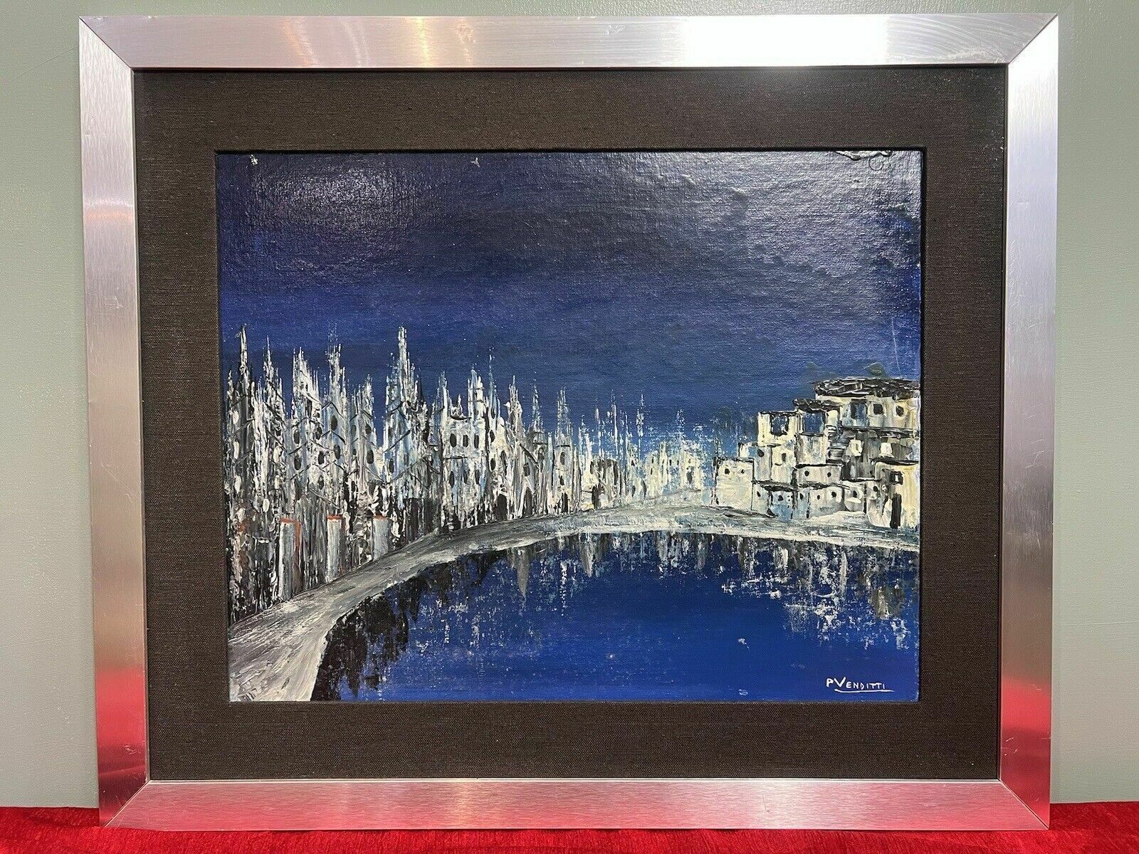 Art Italian Abstract Impressionist Architectural Night Lit View By P Venditti photo
