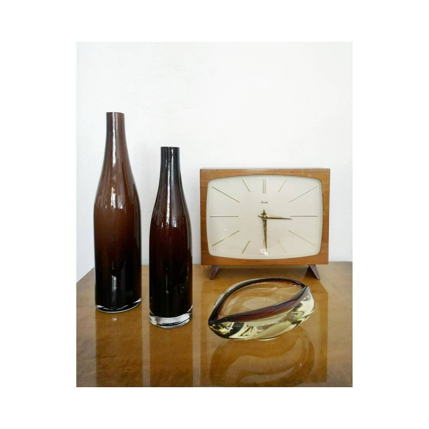 Set Of Rare Vintage Handmade Brown Murano Glass Vases // Mid Century Modern Vases // Murano Glass