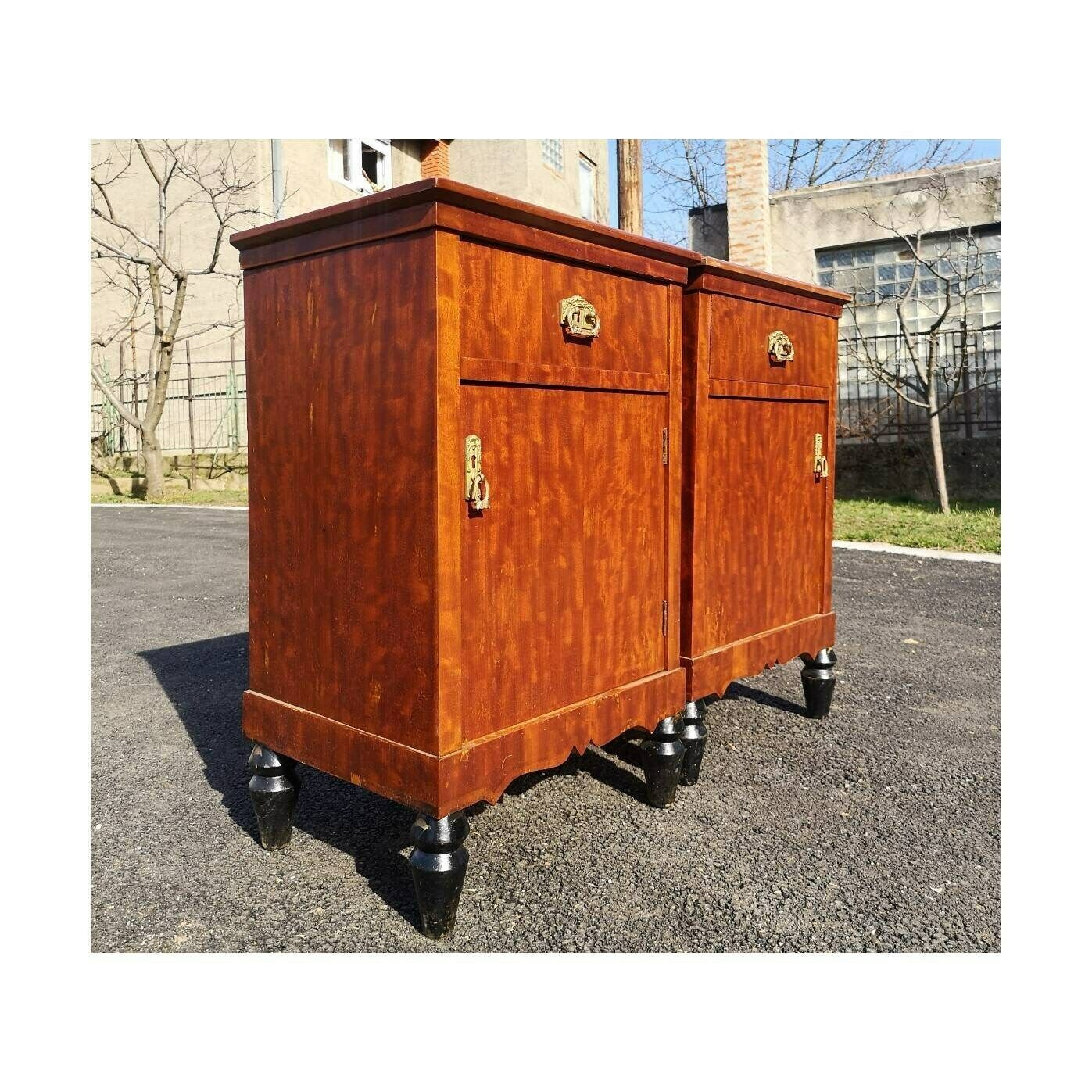 A Pair Of Early 20th Century  Antique Bed Nightstands // Vintage Bedside Tables // Made In France
