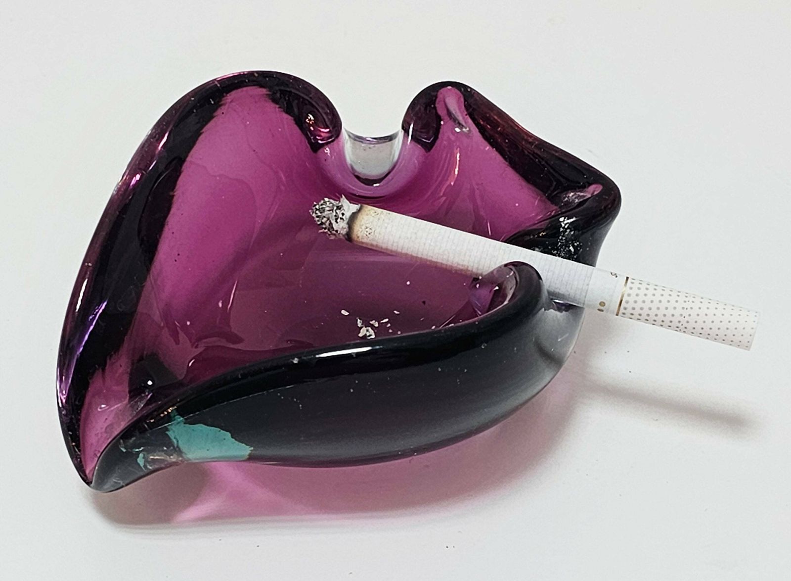 Mid Century Modern Murano Glass Ashtray In Purple Glass Mouthblown Murano Glass Vintage Ashtray Made In Italy In 1960s photo vintage