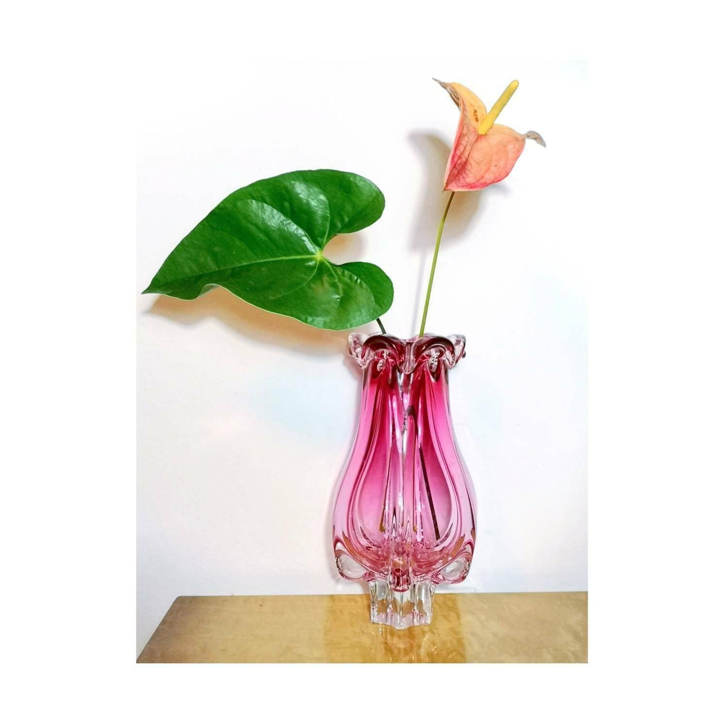Crenberry Vase By Josef Hospodka // Large, Handmade, Vintage Murano Vase Shaped As A Rosebud // Made In Czechoslovakia