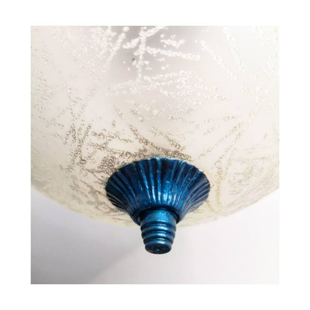 1970s Frosted Glass Light Pendant // Vintage Ice Glass Hanging Lamp // Mid Century Hanging Lamp, Made In Yugoslavia photo vinterior