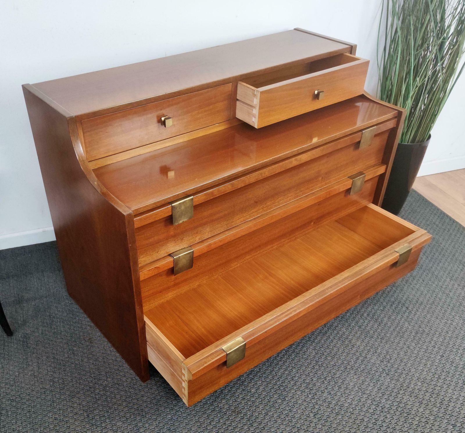 1960s Italian Mid Century Modern Wood And Brass Commode Chest Of Drawers Chest Of Drawers photo Furniture