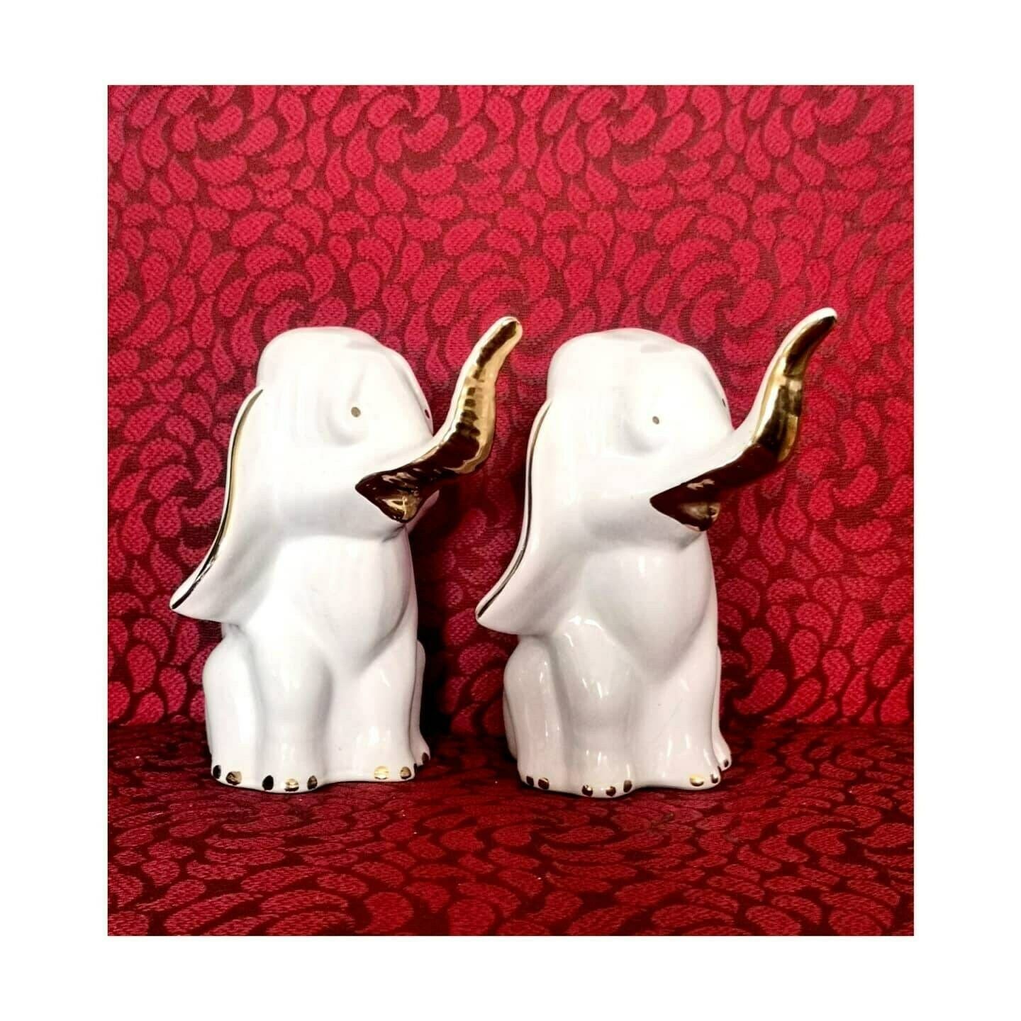 Pair Of Vintage Porcelain Elephants // Mid Century Modern Ceramic Figurines // White Elephant Figurine // West Germany 1970s photo furniture