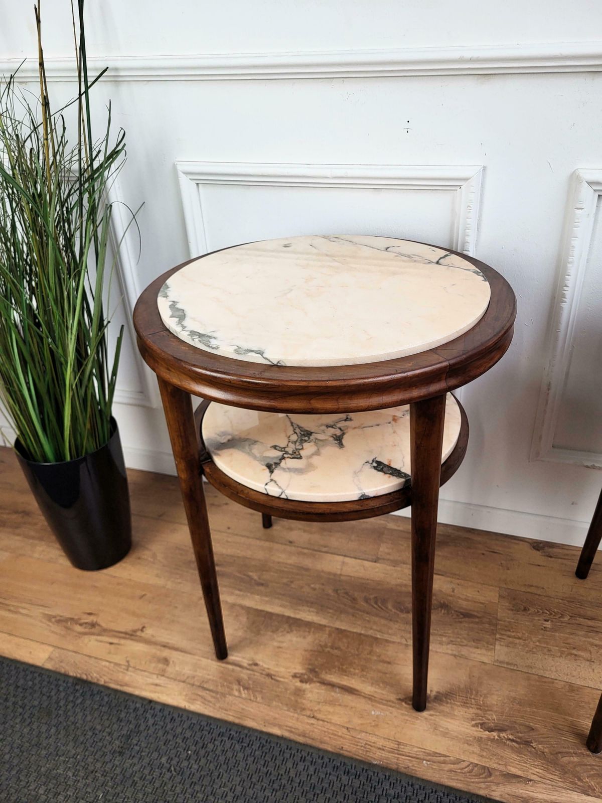 Pair Of Italian Art Deco Sofa Side End Tables In Walnut Woold And Marble Us$2,723.29per Set photo vinterior
