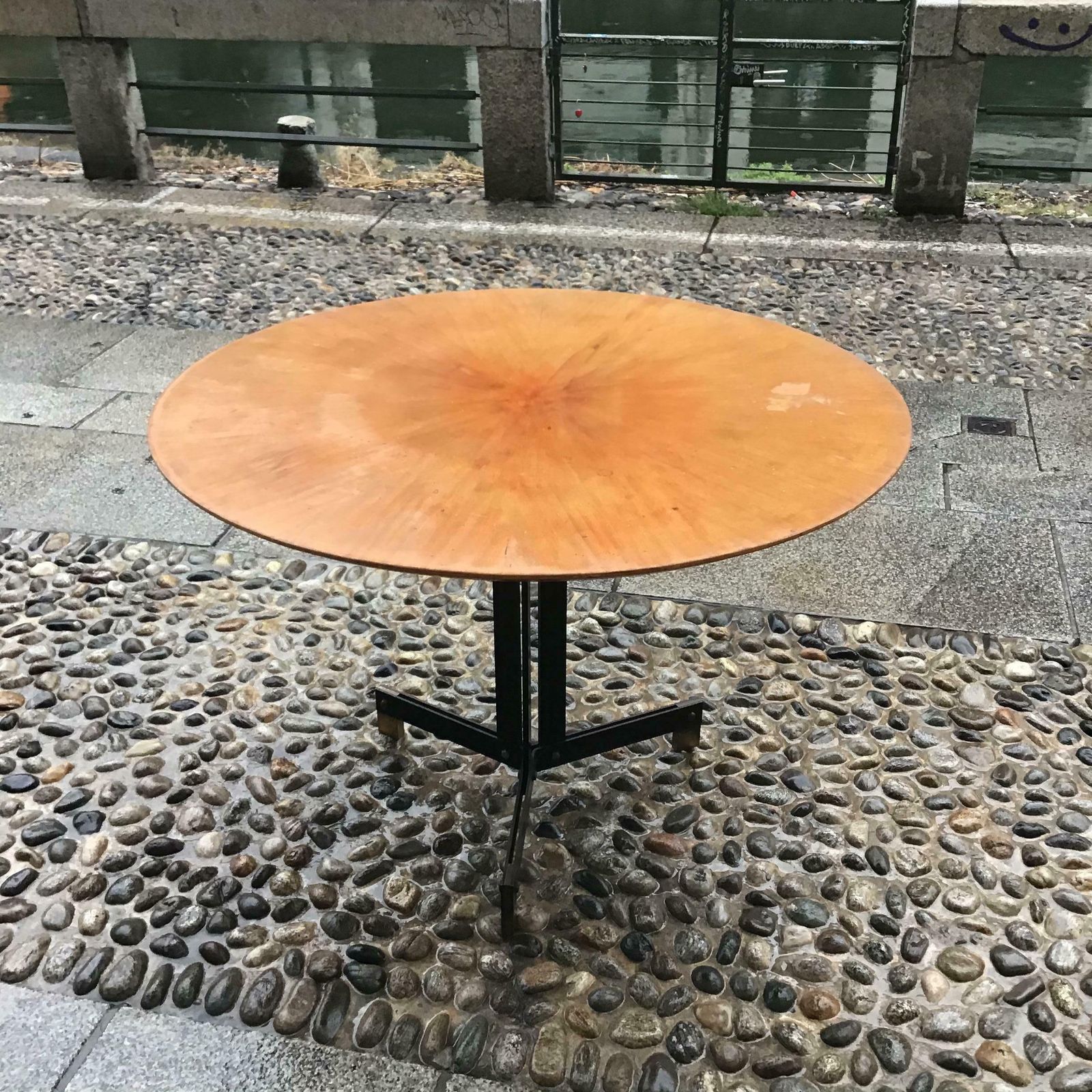 photo for sale Ignazio Gardella Dining Table Brass Iron Wood, 1950, Italy