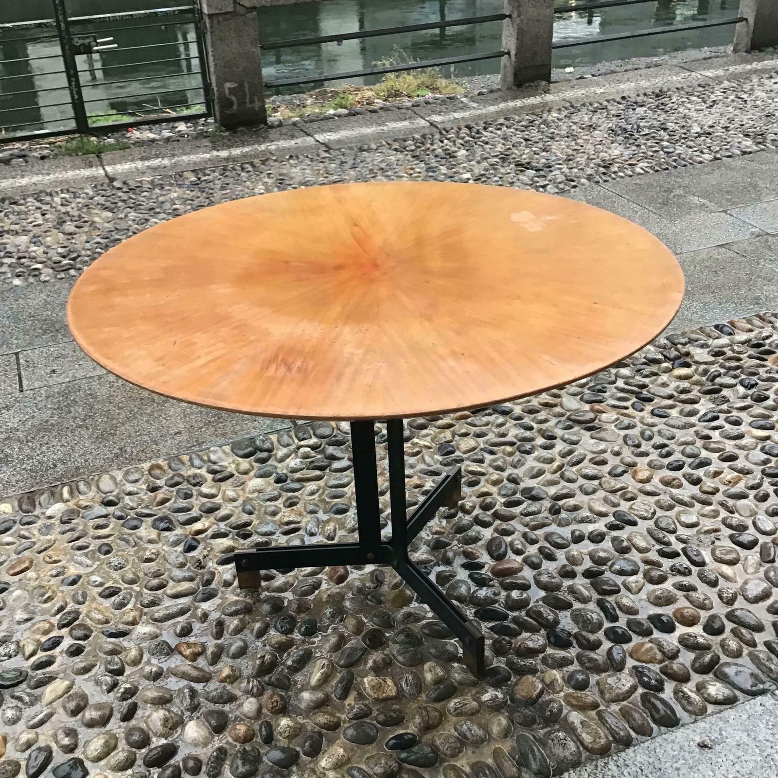 Furniture Ignazio Gardella Dining Table Brass Iron Wood, 1950, Italy photo
