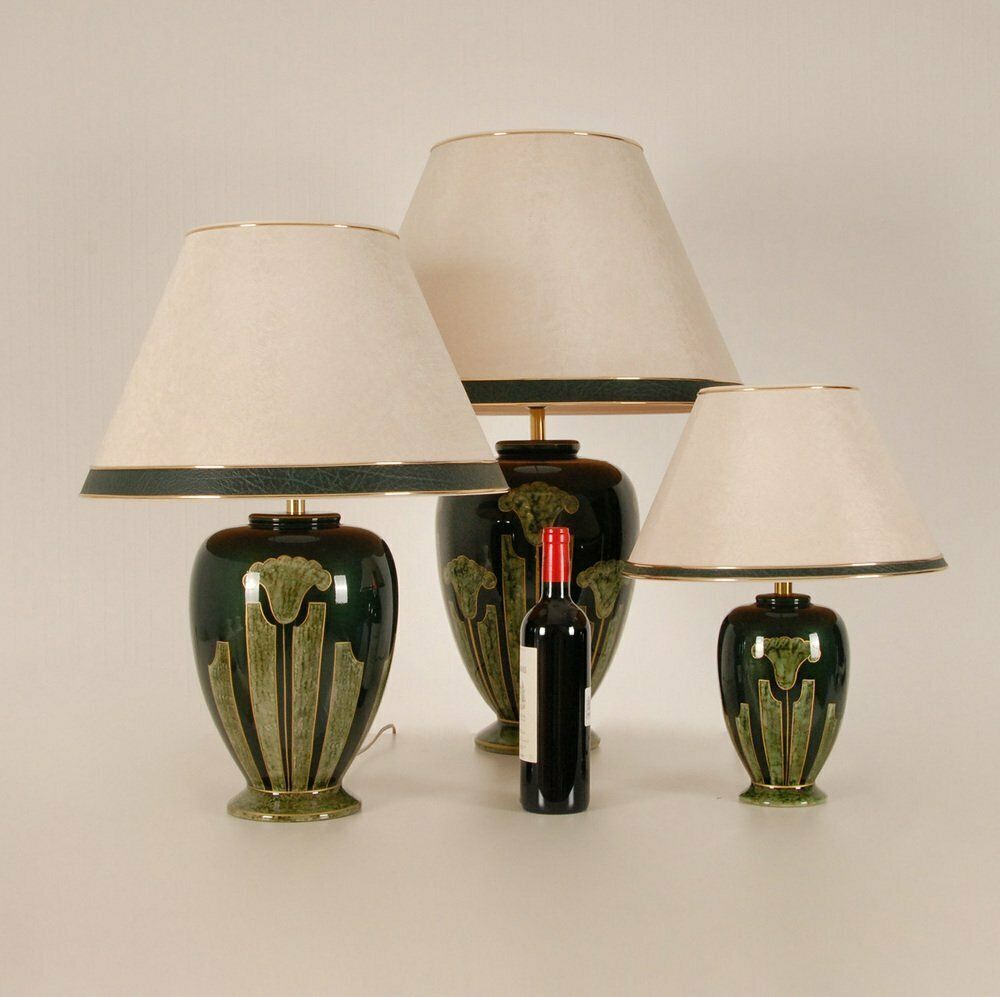 photo buy Vintage French Gold & Green Ceramic Marble Vase Lamp In Porcelain, 1970s, Set Of 3