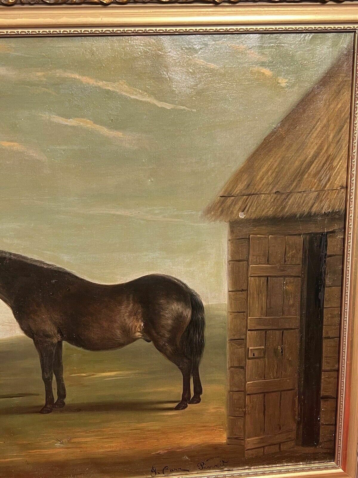 4250.0 19th Century Oil Painting Of Chestnut Horse By Stable Signed J Carr Pinnit photo