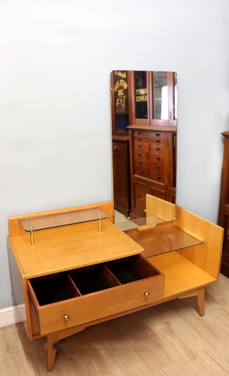 A Lovely & Unusual Light Oak Dressing Table By G Plan. photo for sale