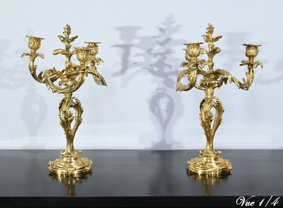 Pair Of Gilt Bronze Candelabra, Louis XV Style – Late 19th Century photo Home Decor