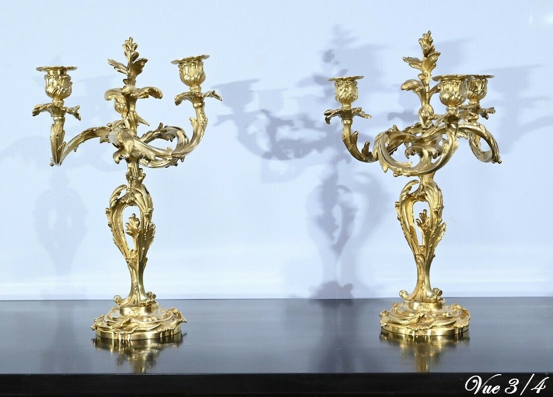 photo vinterior Pair Of Gilt Bronze Candelabra, Louis XV Style – Late 19th Century