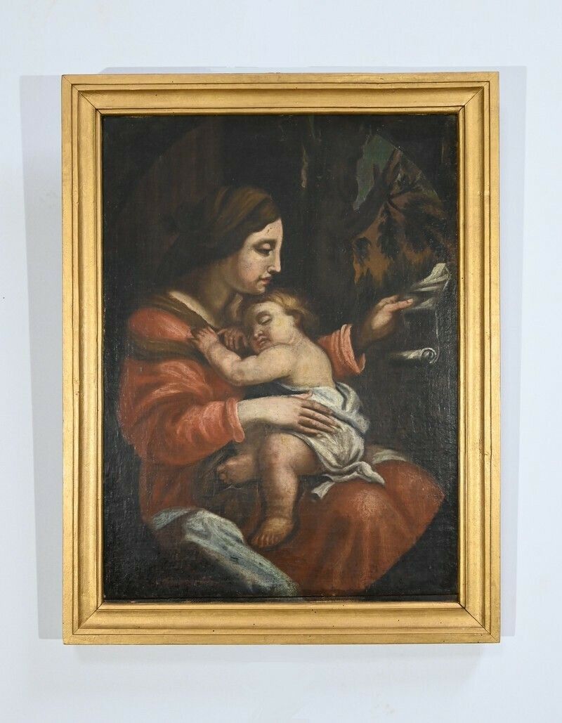 Oil Painting “Madonna And Child”, 19th Century School – Late 19th Century photo Art