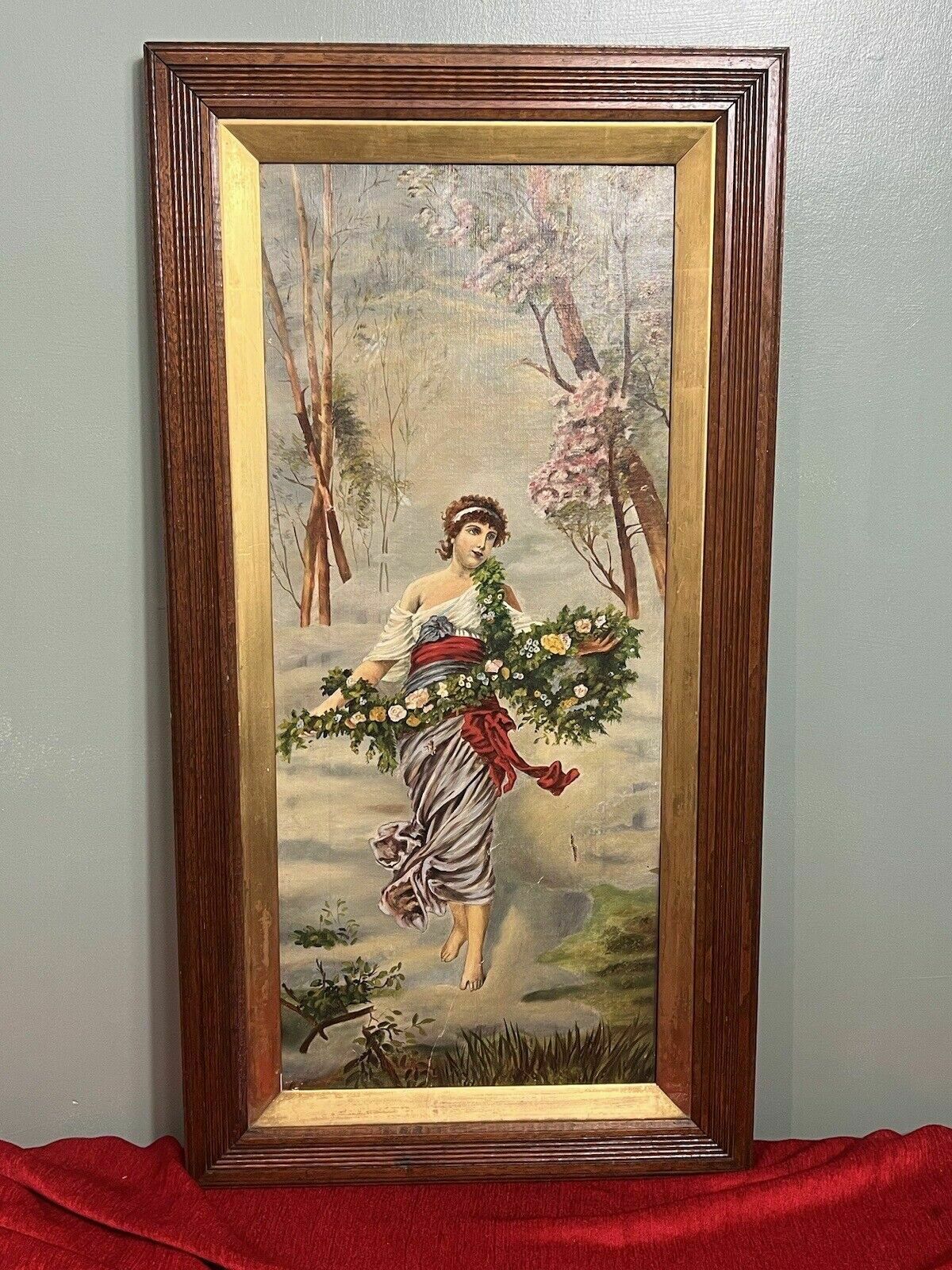 Austrian Viennese Winter Landscape With Enchanting Woman Holding Floral Garland photo furniture